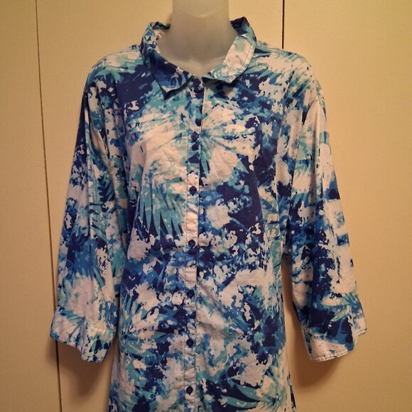 Catherines Tops - Catherines Top Womens 3X 26/28 Blue Floral Lightweight Short Sleeve Button Up